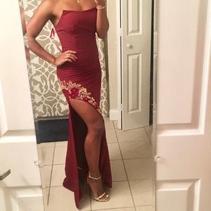 *NWT* Burgundy red long high slit gown dress